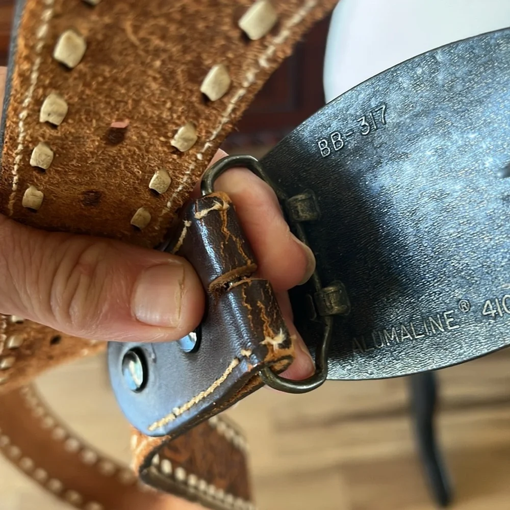 “Bruce” Brown Leather Belt with Intricate Design